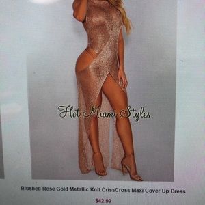 Blush Rose Gold Metallic Knit Maxi Cover Up Dress